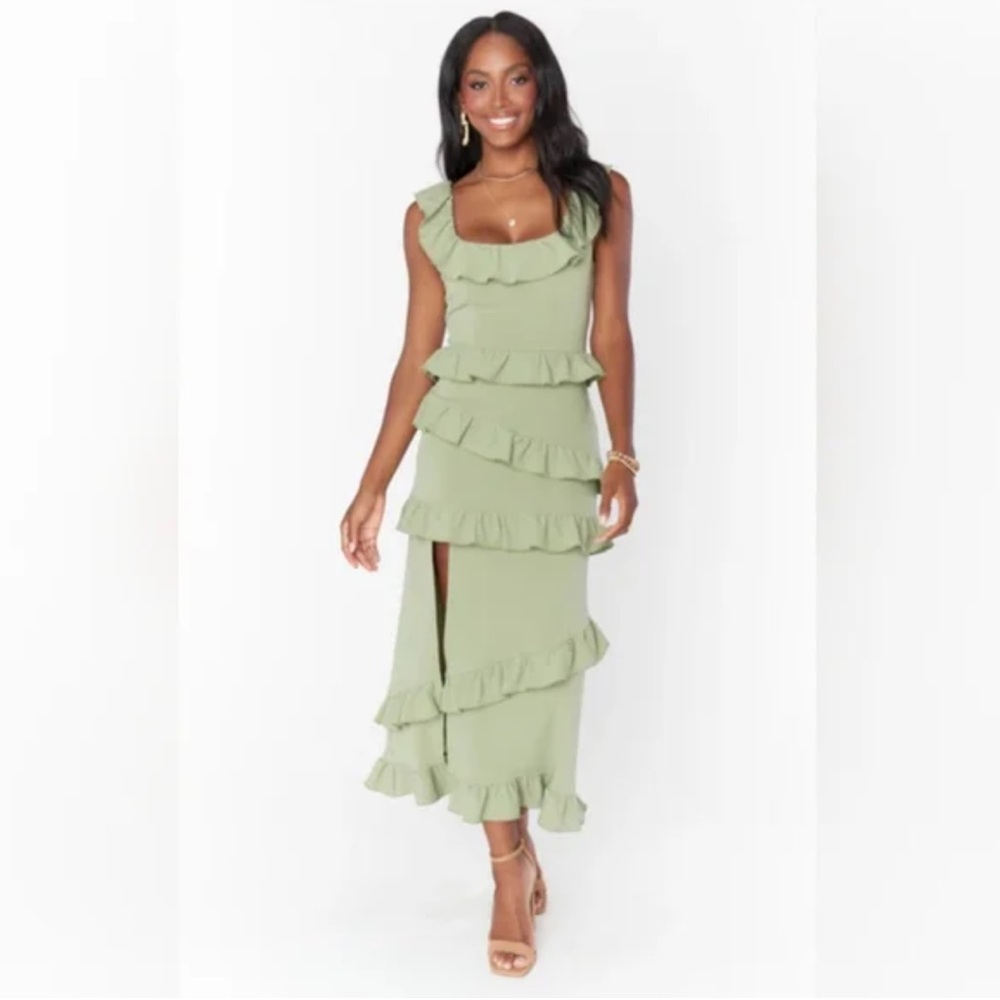 Show Me Your MuMu Green Ruffle Midi Dress